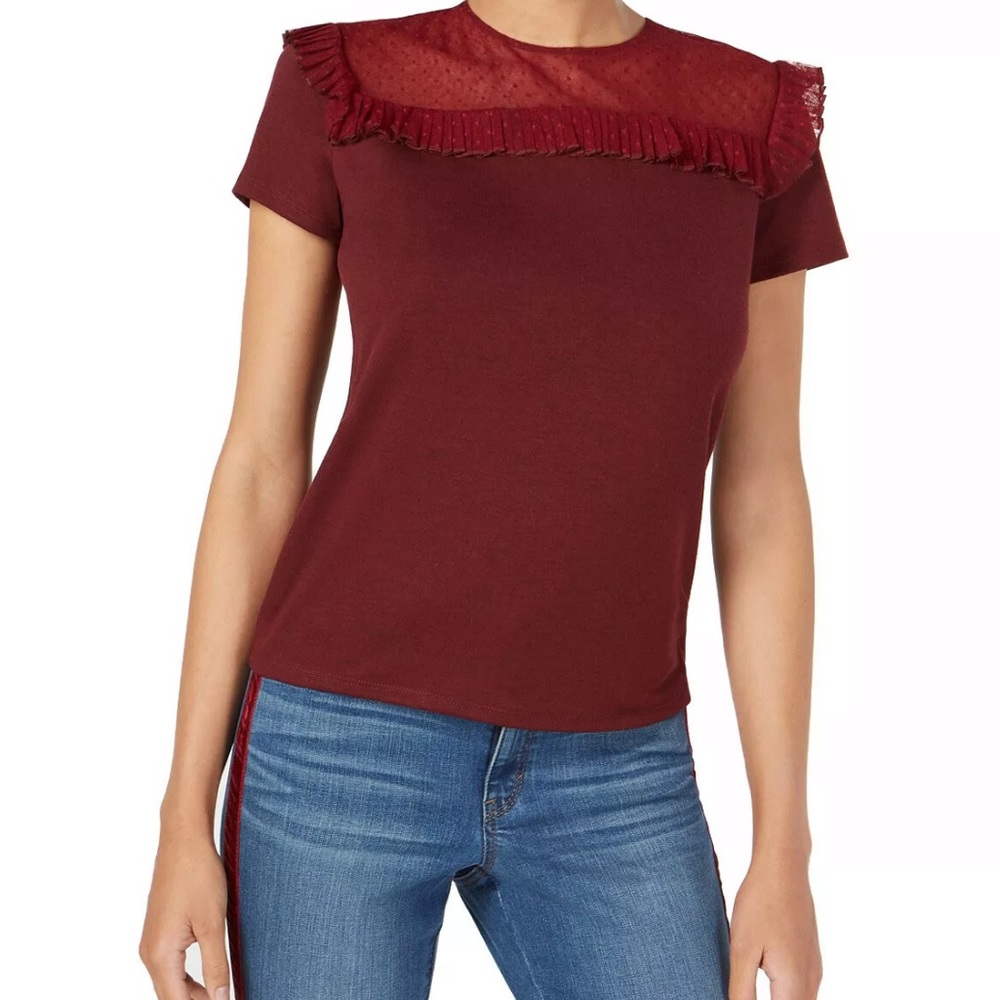 🔥MAISON JULES🔥SWISS DOT SHORT SLEEVE RUBY TOP XS NWT